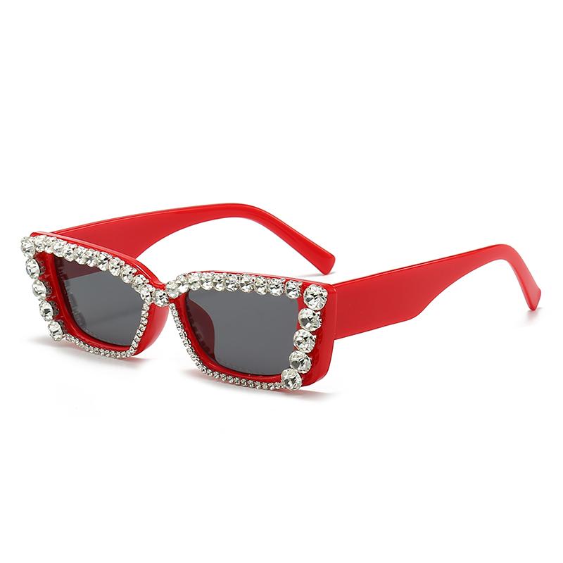 

Light Luxury Diamond Inlaid Square Sunglasses UV400 Protection Unisex Suitable For Daily Driving And Wear 5187 красный