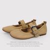 CowhideMetal Square Buckle Ballet Flat Shoes Women'S Skinny Single Shoes Vintage Round Head Mary Jane Shoes
