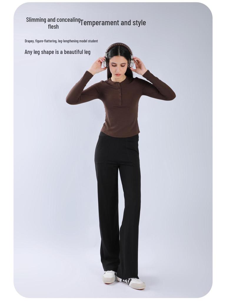 NS High-Waisted Wide-Leg Yoga Pants with Large Pockets - Bare-Feeling, Loose, Slimming, and Drape for Fitness and Style.