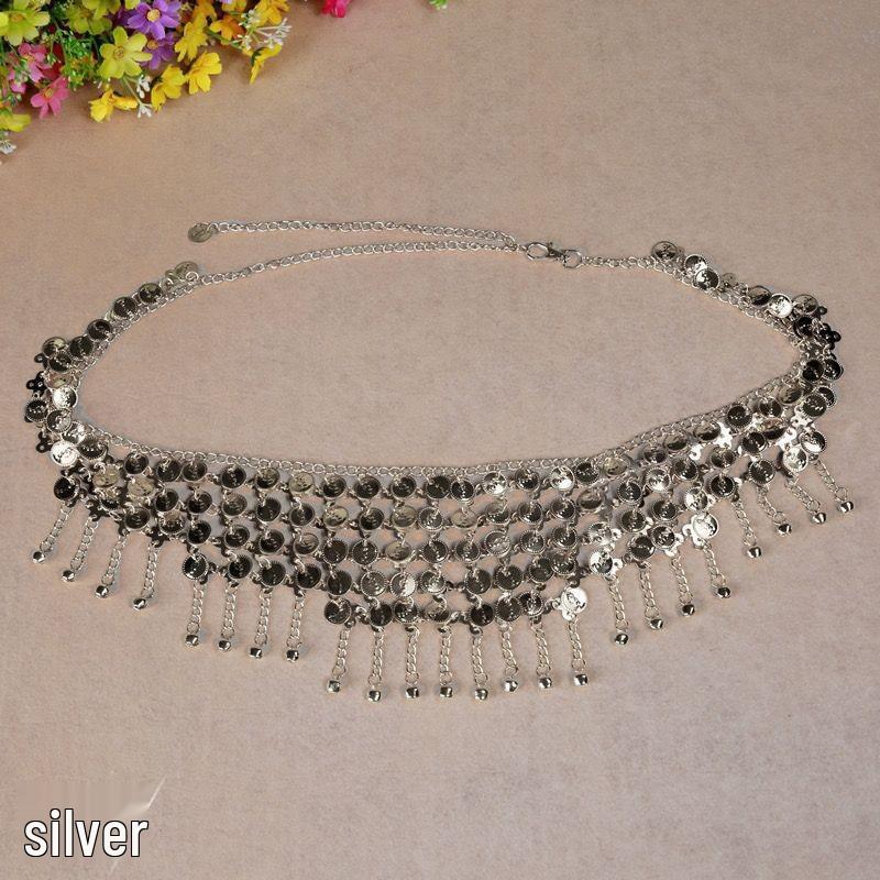 Belly Dance Waist Scarf with Gold Coins and Tassels