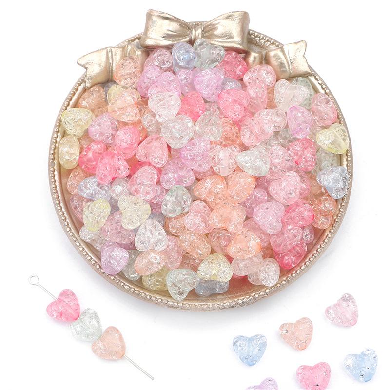 Colorful Acrylic Small Peach Heart Burst Flower Beads Cracked Beads Loose Beads Handmade DIY Hand String Beads Bracelet Accessories Materials