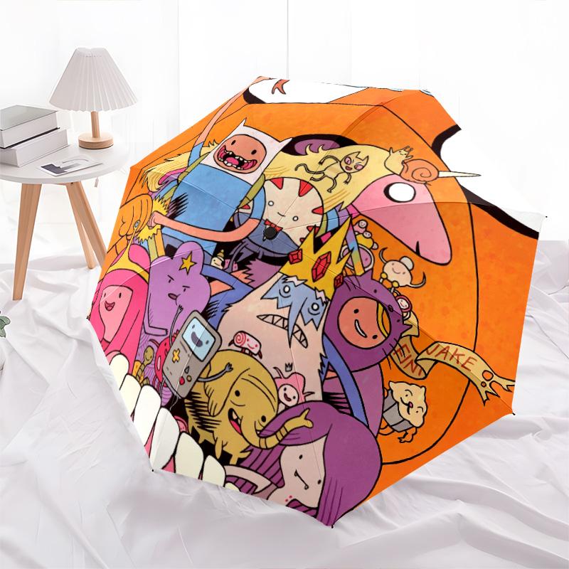 Adventure Time Pattern, Automatic Folding Umbrella, Portable and Foldable Design, 8 Ribs, a Christmas or Birthday Gift.
