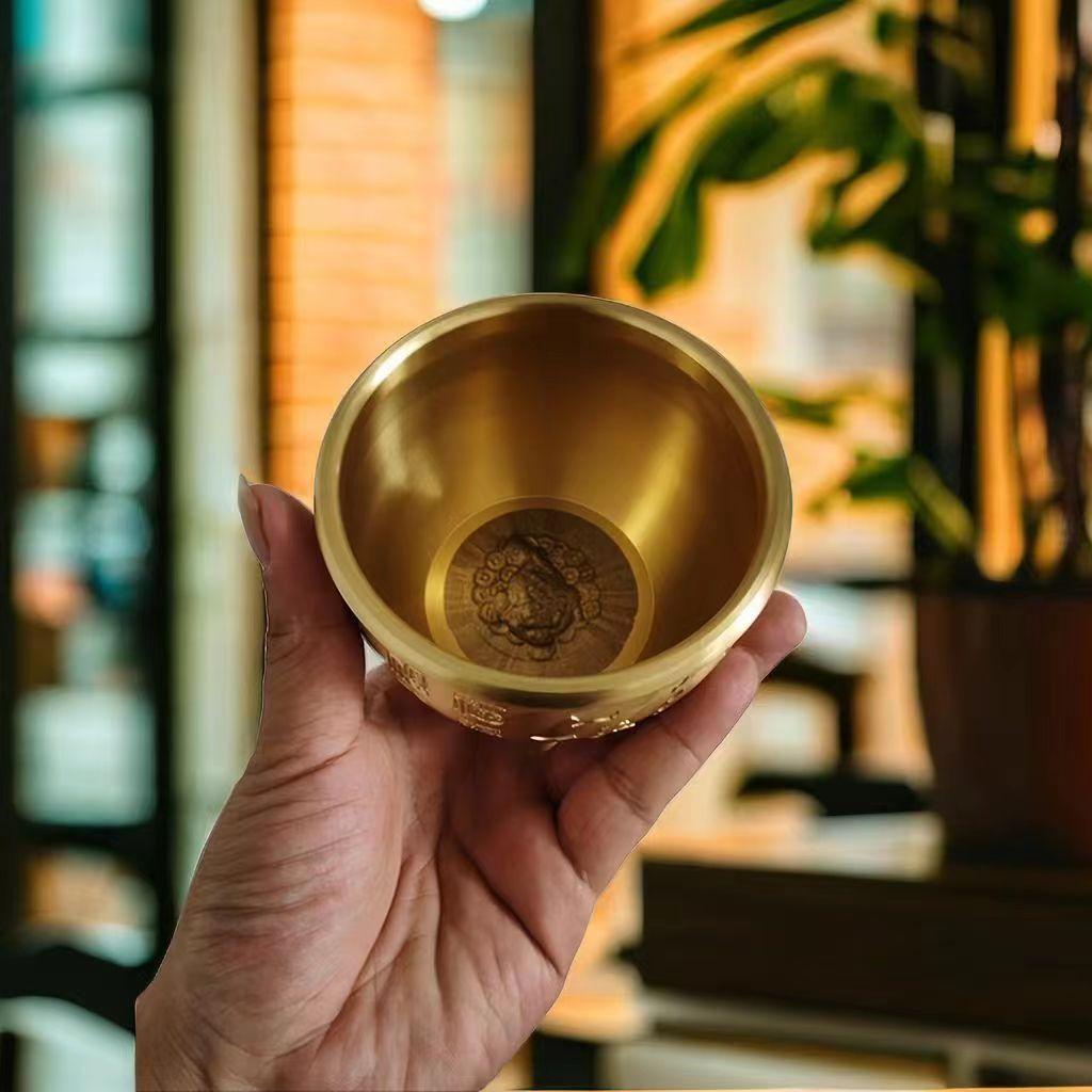 Tangteng Brass Lotus Baifu Cylinder Fine Carving Craft Desktop Blessing Ornament Office Entrance Ornament Crafts