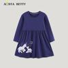 Autumn Unicorn Embroidery Princess Dress - European & American Style, Knitted Cotton for Girls
