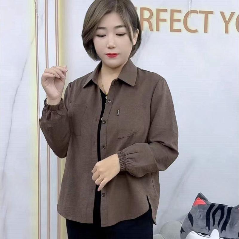 Fashionable Solid Color Long-sleeved Shirt for Women's Polo Collar Loose Slim Casual Versatile Top