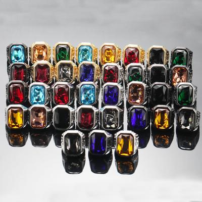 Vintage Hip Hop Edelstahl Großer Edelstein Mehrfarbiger Ring für Männer Frauen Party Schmuck Schwarz Rapper Punk Fingerringe