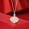 Elegant S925 Sterling Silver Clavicle Necklace with Natural Hetian Jade and Shell Pendant.