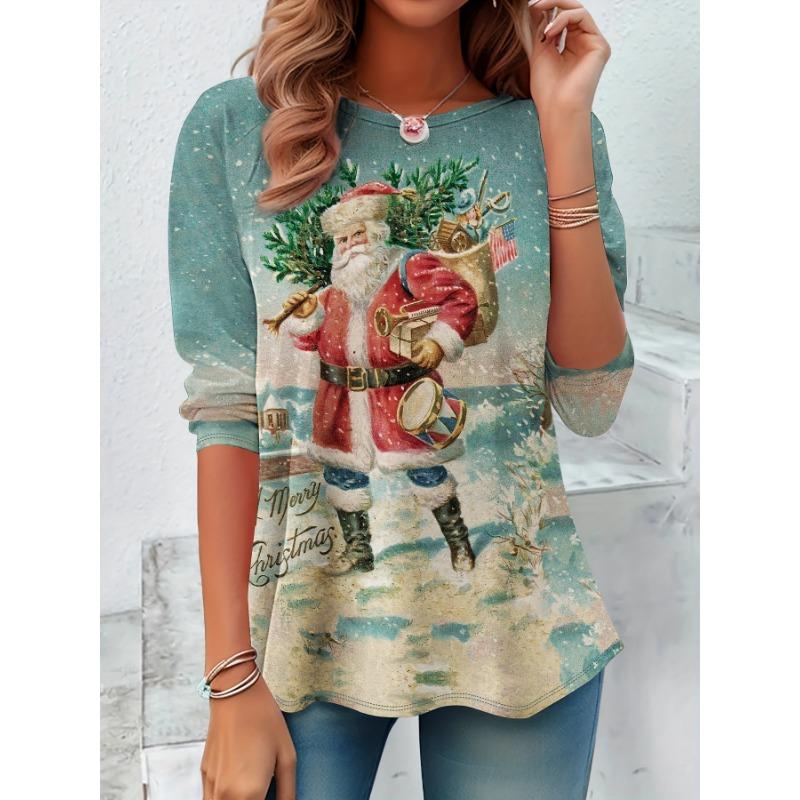 3D Printed Christmas Cute Cat Crew-Neck Long Sleeve T-Shirts Fashion Womens Clothing Casual Y2K Clothes Harajuku Female Clothing