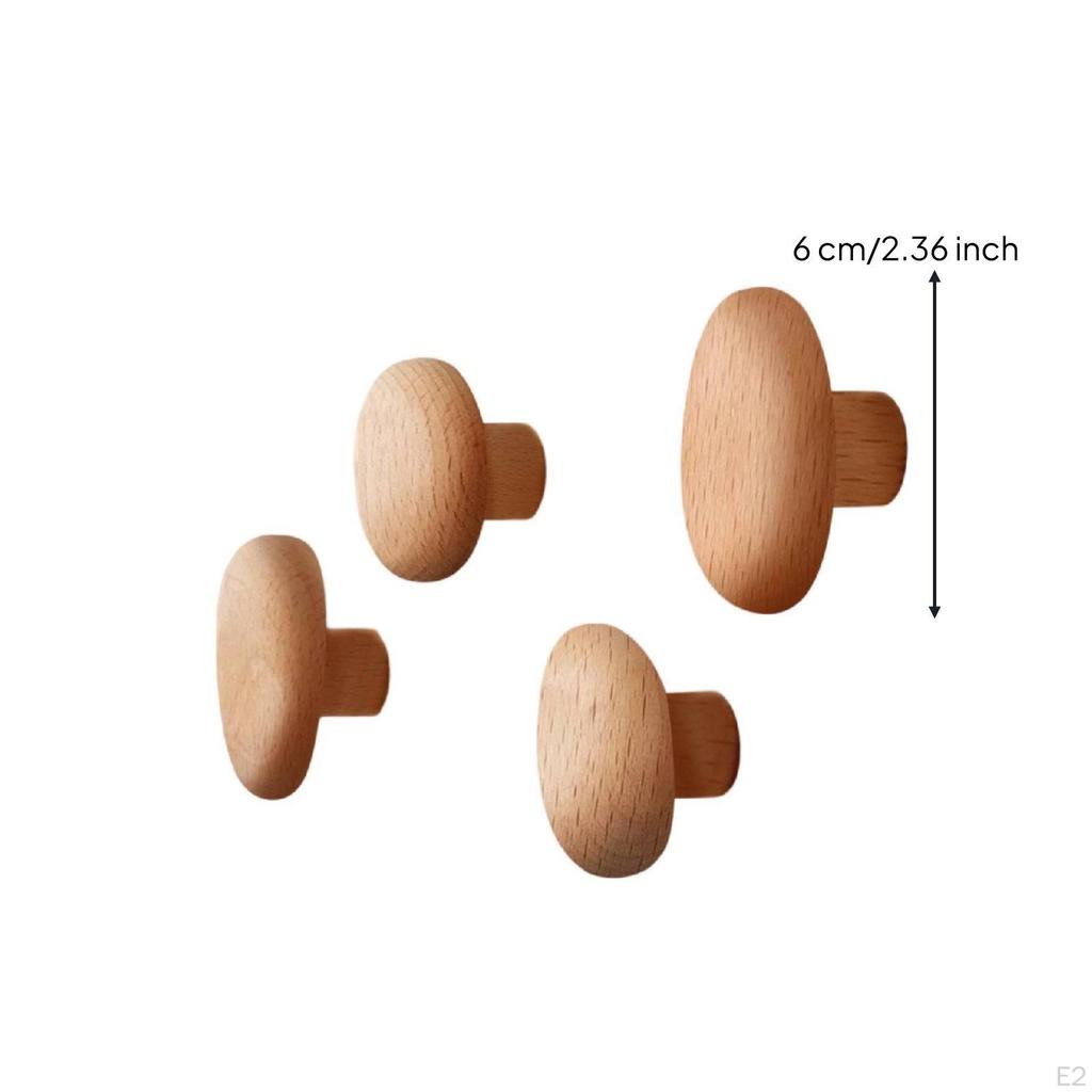 4 Pieces Rustic Wooden Wall Hooks | Scandinavian, Elegant, Hardware, for Bedroom