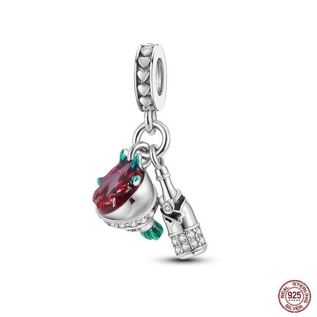 New 925 Sterling Silver Red Color Series Heart Shape Charms Beads Lucky Jewelry Gifts