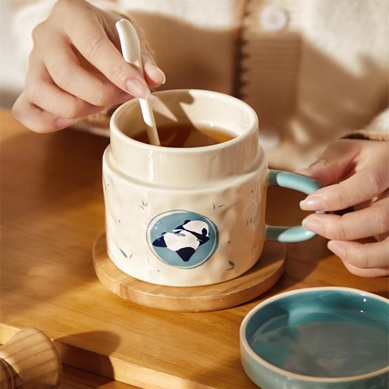 Panda Mug with Lid Ceramic Home Creative Design Sense Drinking Cup Office Coffee Cup Tea Cup