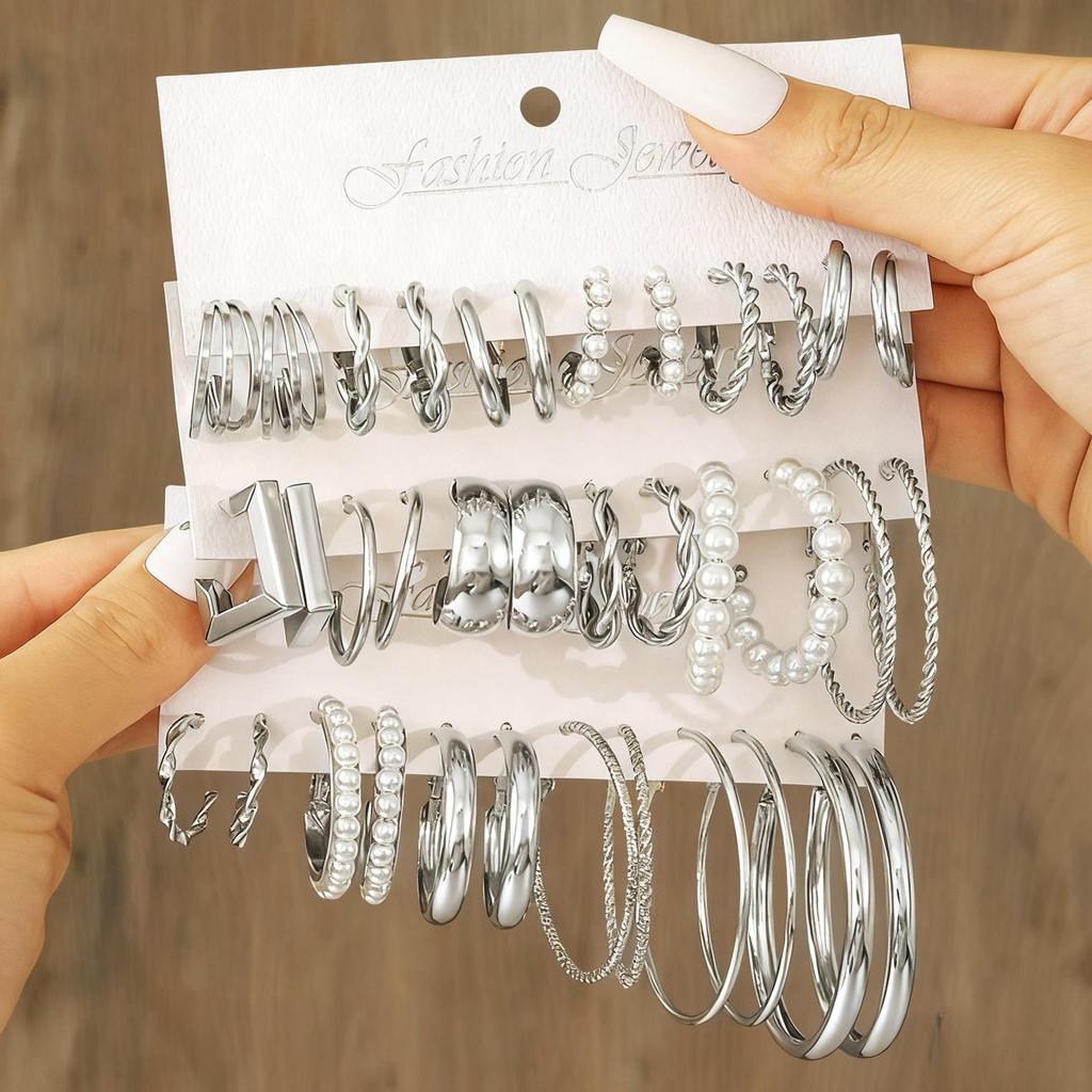 European & American C-Shaped Metal Texture Ear Cuff: Women's Retro Twist Earring Set (6-Piece).