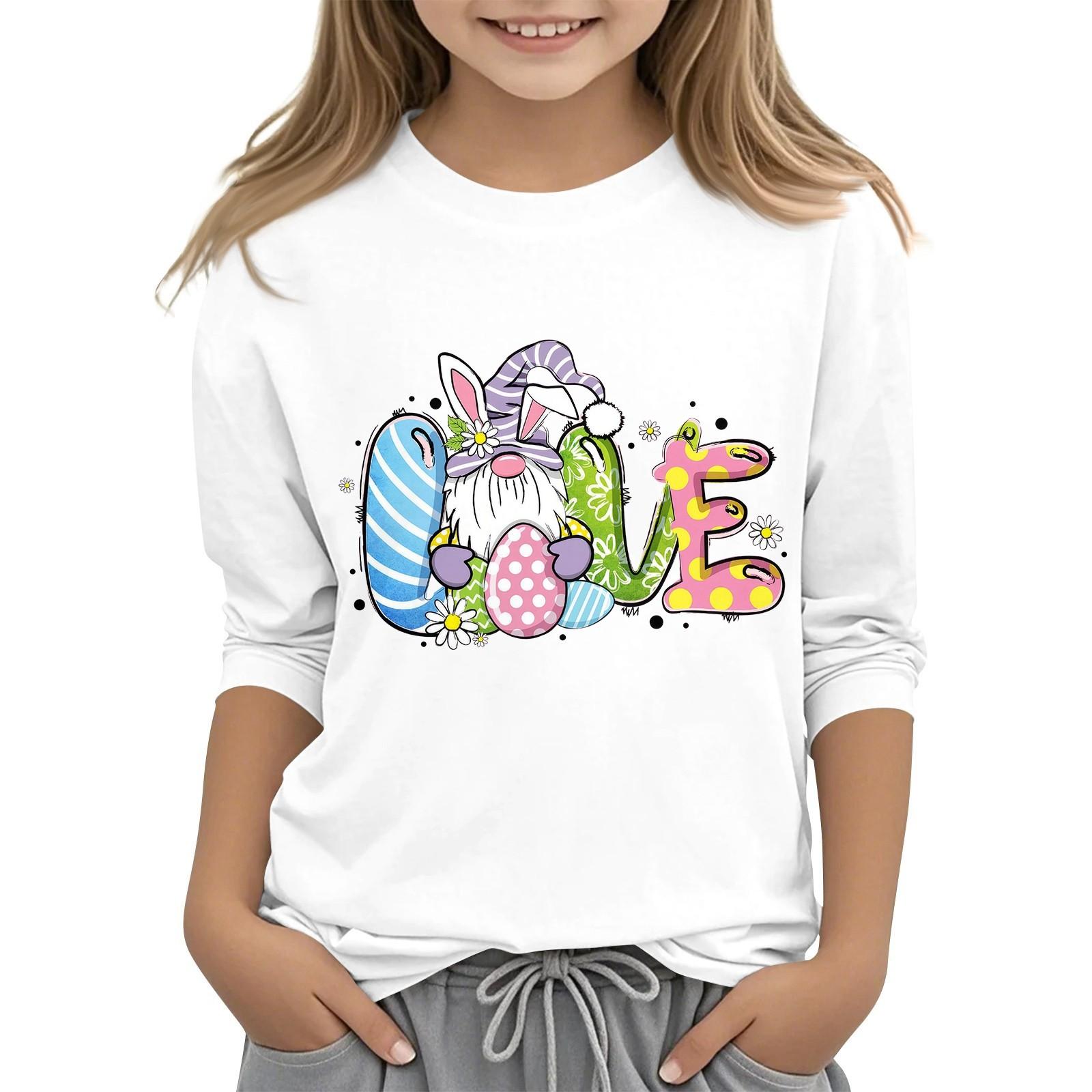 

Повседневная футболка с круглым вырезом и пасхальным принтом, с рукавами 7 точек для детей 130 белый