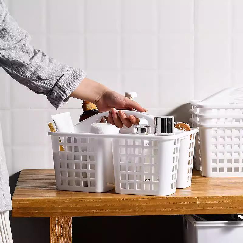 Plastic  Basket Portable Divided Cleaning Supply Storage Organizer With Handle For Dormitory Kitchen Bathroom