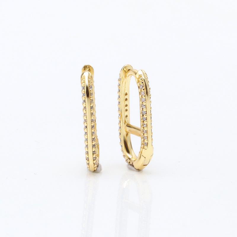 Gold-Plated Zircon Shining Link Stud Earrings - Light Luxury European & American Style, Perfect Birthday Gift for Girls
