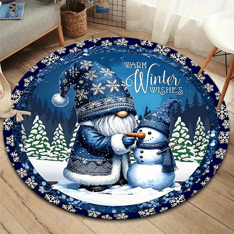 

1pc Soft, Absorbent & Non-Slip Snowman and Santa Claus Round Rug, Perfect for Entryway, Living Room, Bedroom Decor, Machine Washable Flannel 80cm by 80cm