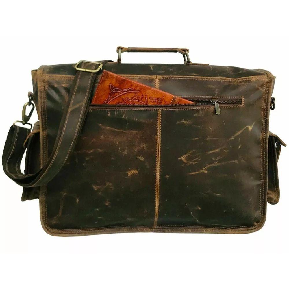 Herren 18" Retro Büffelleder Laptop Messenger Bag Büro Aktentasche