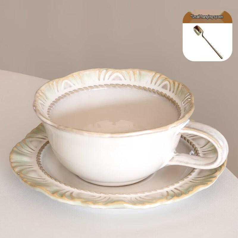 Qiwei Vintage Ceramic Coffee Cup and Saucer Set