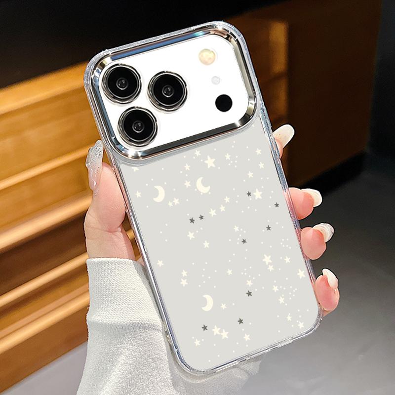 Modern Colorful Stars Pattern Case For iPhone 17 Pro Max Plating Lens Frame Clear Soft Cover For iPhone 16 15 14 13 Pro Max 11 16E 17E