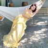 Sexy Backless Long Dress Seaside Vacation Dress Travel Wear Photo Dress Ruffle Edge Beach Dress