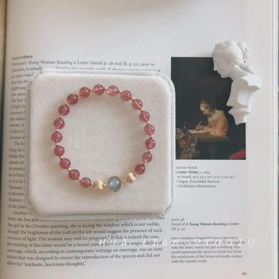 [Girl's Heart] Women's Natural Crystal Bracelet - Moonstone & Strawberry Crystal Duo