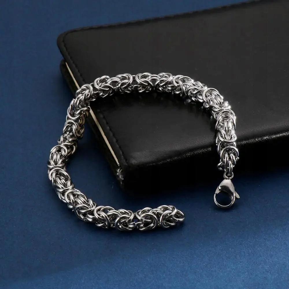 Men' Silver Bracelet 7mm Thick Round Royal Weave Diamond