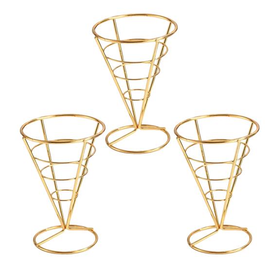 Ice Cream Cone Holders Stainless Steel French Fries Stands Food Cone Display Stand for Individual Waffle Pizza Charcuterie Restaurant Party Supplies