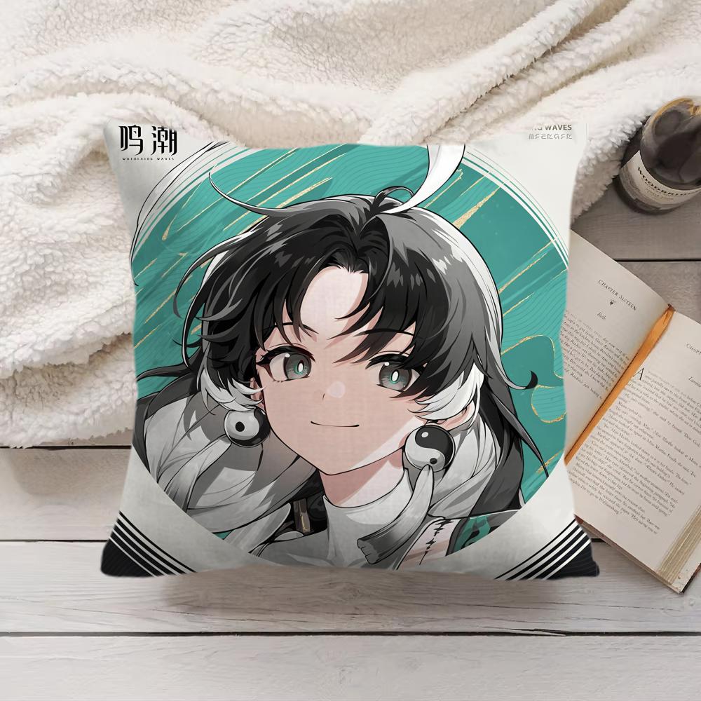 Jianxin Wuthering Waves Cushion Cover Silky Short Plush Invisible Zipper Dustproof Sofa Pillow Case For Home Decor