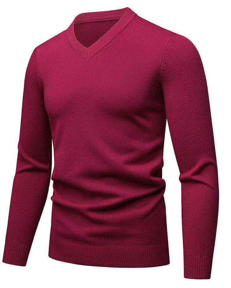 Autumn/Winter 2025 Men's High-Quality Wool V-Neck Sweater - Casual, Solid Color, Comfortable Base Layer Top.