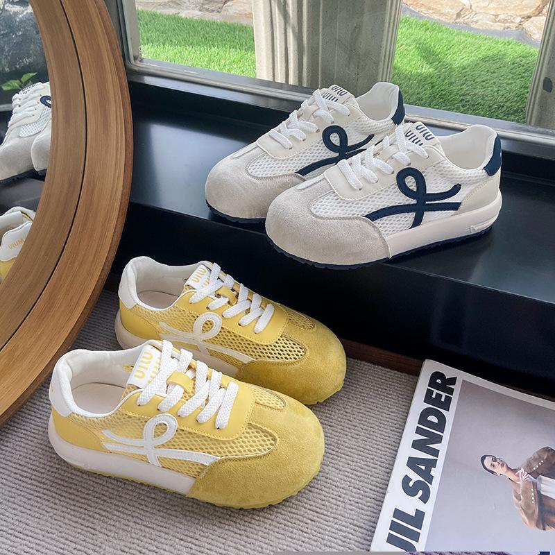 Thick-soled German Training Shoes Women's 2025 New Popular Summer Thin Mesh Breathable Casual Sports Yellow Forrest Gump Shoes