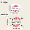 Painted Rose Pattern and English Label Bathroom Door Decorative Sticker