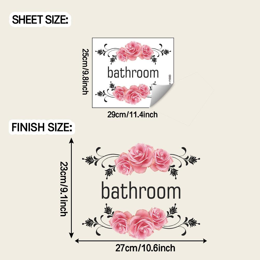 Экологичная ПВХ Наклейка на стену с цветным узором из роз и английскими буквами, водостойкая, самоклеящаяся, съемная, декоративная наклейка для двери ванной 2529cm