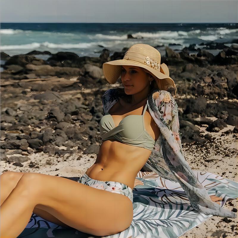 Sexy Cross Bikini Split Strap Three Piece Swimsuit European and American Printed Bikini