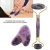 Natural Amethyst Double Head Jade Stone Roller & Guasha Scrapping Plate Face Massage Tool Kit