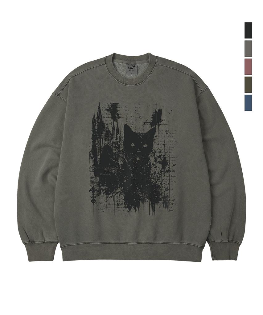 WILDROCK Gothic Castle Cat Pigment Oversized Sweatshirt_5 Col