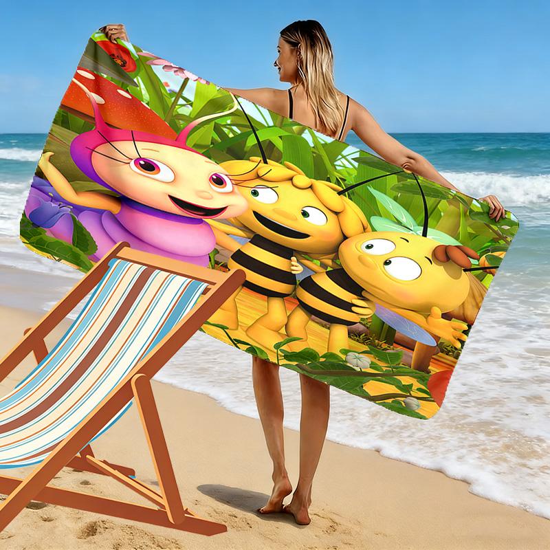 Maya the Bee Print Beach Towel, Large Soft Quick Dry Towel for Beach Camping Swimming
