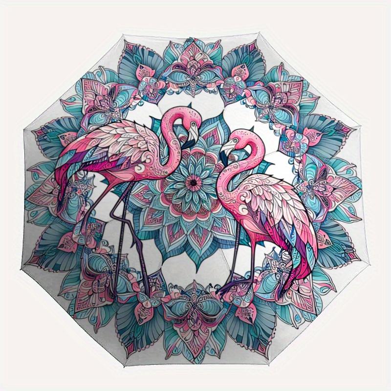 1pc Two Flamingos Automatic Opening and Closing Umbrella, Lightweight 3-Fold, With Cute Cartoon Characters, Suitable for Home, Outdoor and Daily