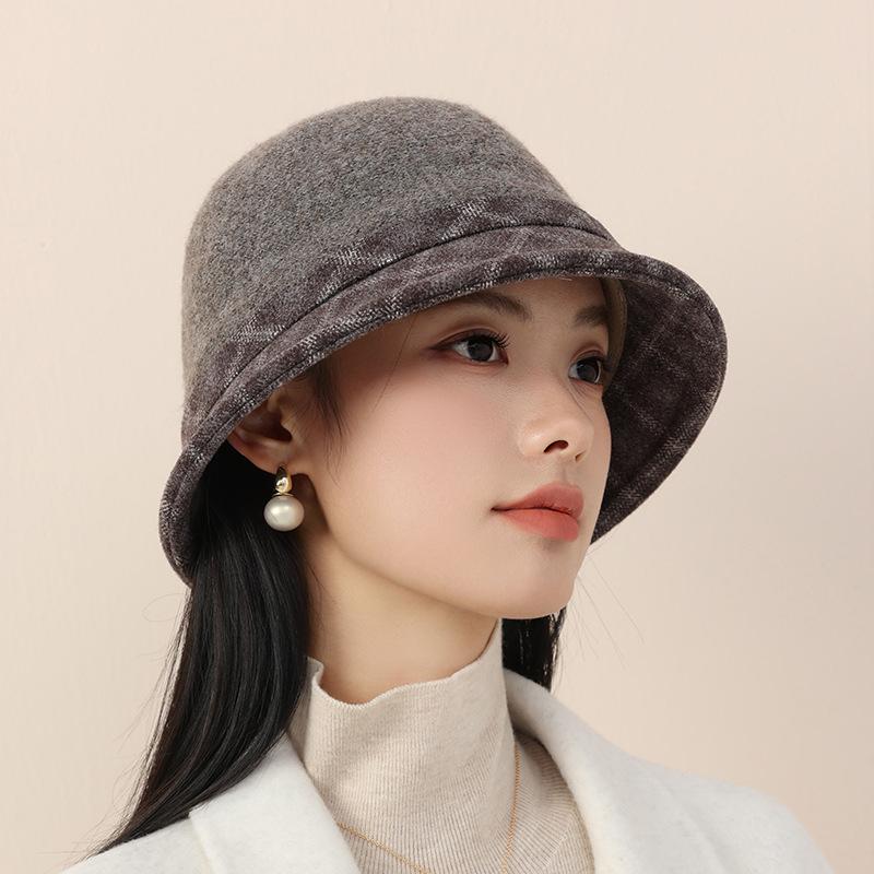 Autumn and Winter Warm Elegant Temperament Wool Woolen Basin Hat Retro Bucket Hat Windproof and Warm