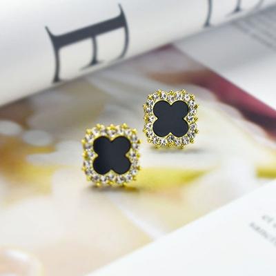 Classic Four-Leaf Clover Earrings High-Grade Shiny Zirconia Earrings Simple Fashion Temperament Female Jewelry