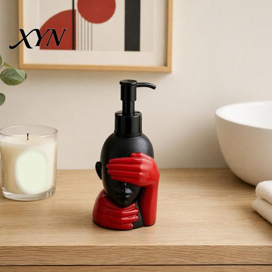 Großer Kapazität Seifenspender 200 ml Spenderflasche, Sanfte Schaumbildung Künstlerisches Schwarz-Rot Design Und Flasche für Badezimmerdekor Rostbeständige Pumpe