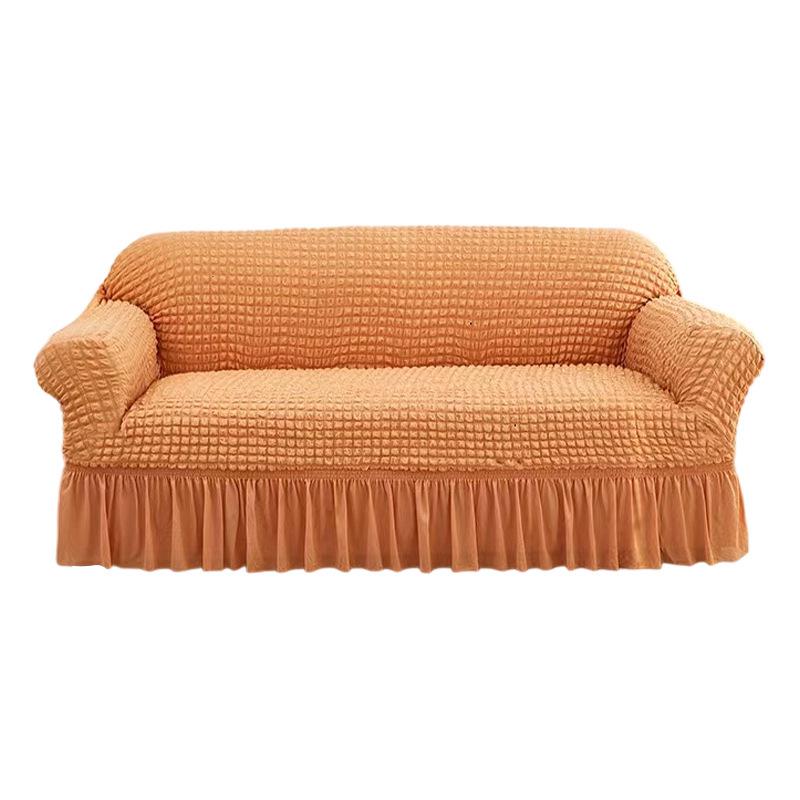 European Style Floral Elastic Sofa Cover - Two-Color Bubble Gauze, Full Dustproof Stretch Skirt Design