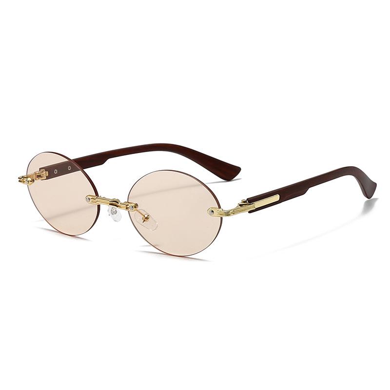 Owalne okulary przeciwsłoneczne bez oprawek z ciętymi krawędziami - Nowa modna moda uliczna.