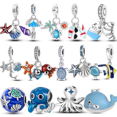 925 Sterling Silver Summer Turtles Shells Charms Beads Fit Original Bracelet Necklace for Women Gift Fine Jewelry