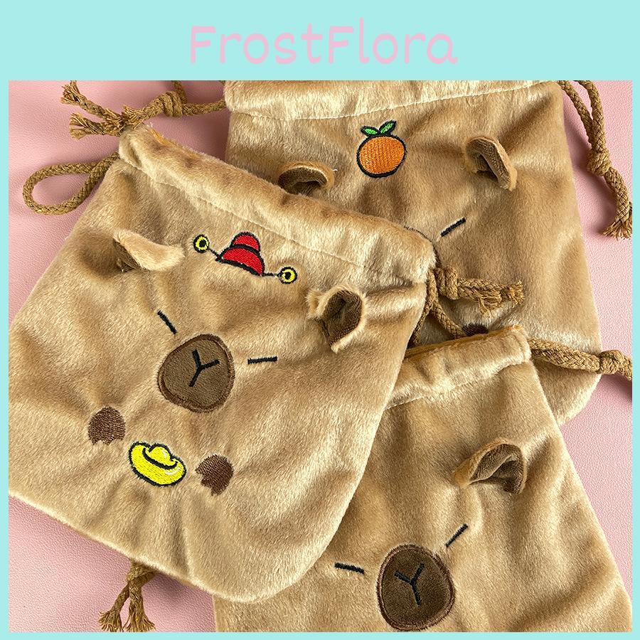 Capybara Plush Adorable Drawstring Bag Large Capacity Cute Storage Pouch