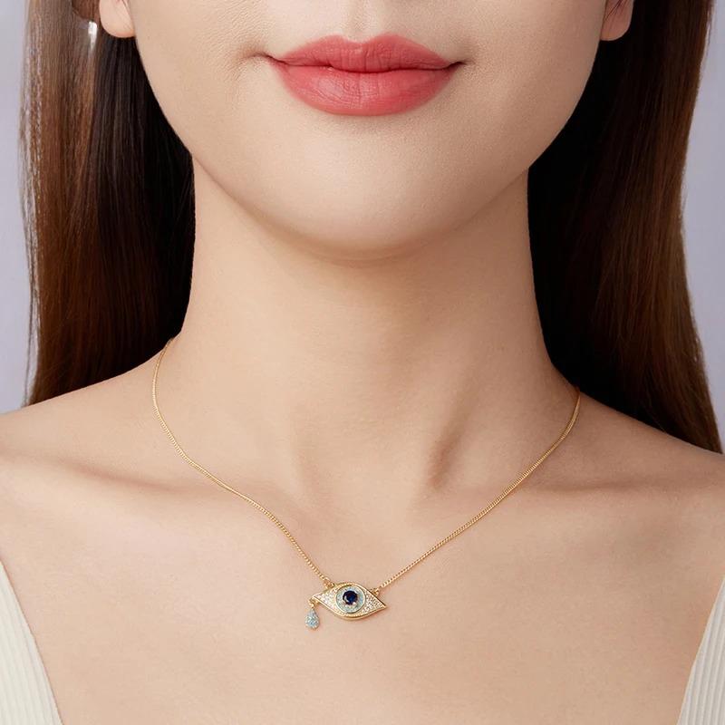 Collana Pendente Occhio del Diavolo in Argento Sterling Zircone Delicato Tendenza Catena Regolabile per Donne Fortunate Gioielli Raffinati Regalo