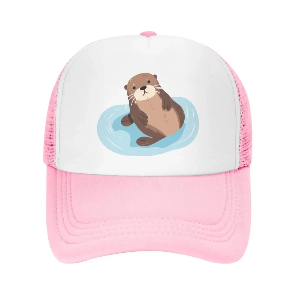 Mesh Dad Hat Adjustable Washed Cute Sea Otter Floating Water Baseball Dad Cap Funny Distressed Ball Trucker Cap for Women Unisex