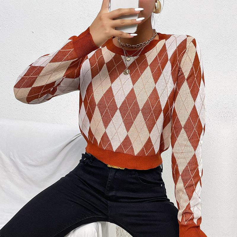 Dames Kleding Mode Casual Tops Shirts Vintage Mode Elegante Casual Herfst en Winter Dames Lange Mouwen Korte Sectie Diamant Trui