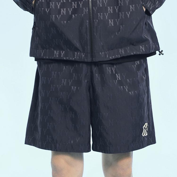 MLB New York Yankees Allover Logo Print Elastic Waist Sports Casual Shorts Unisex shorts Black 3ASMM0233-50BKS