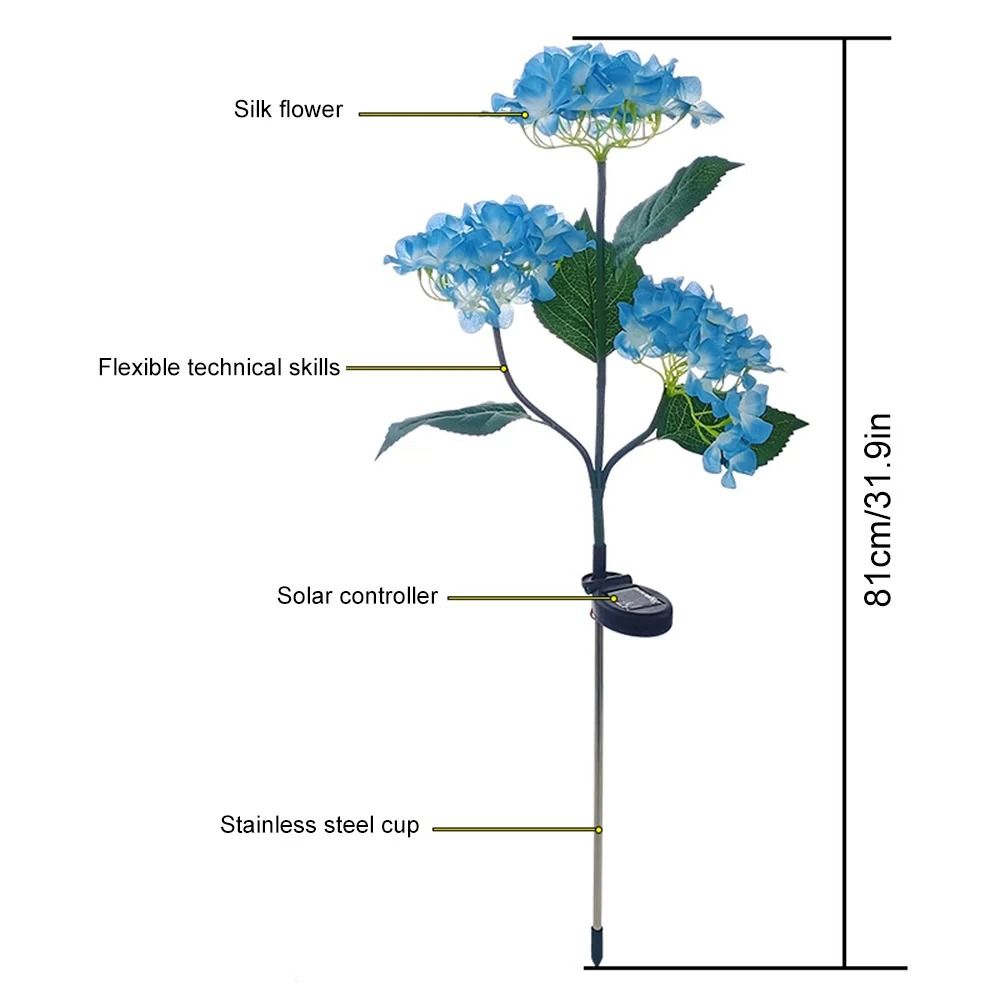 3 Head Simulated Hydrangea Flower Solar Led Light Waterproof Outdoors Lawn Mounted Lights Realistic Flower Light