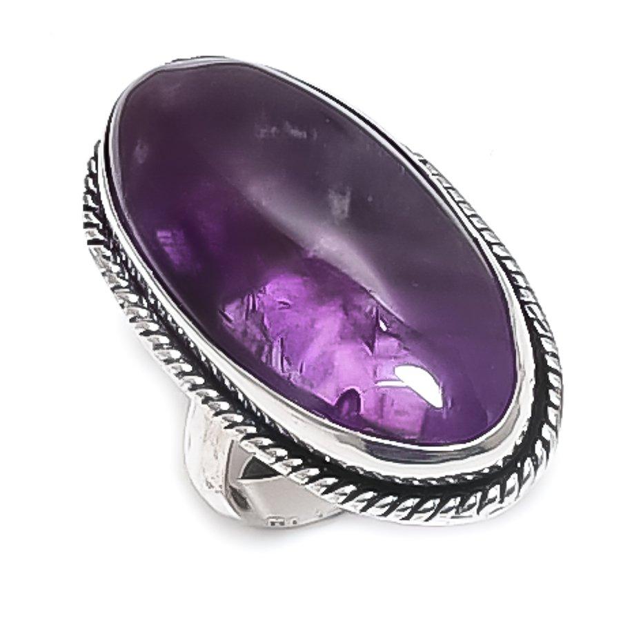 

Natural Sage Amethyst Gemstone 925 Sterling Silver Jewelry Ring Size 9 ETC-13313